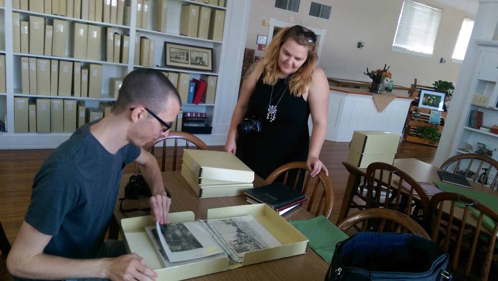 Volunteers doing research in the Alice V. Myers Archives Center at the Palmetto Historical Park
